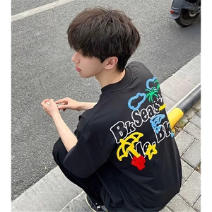 万针全刺绣工艺抖音得物高品质260克重磅纯棉双纱美式高街短袖T恤图片