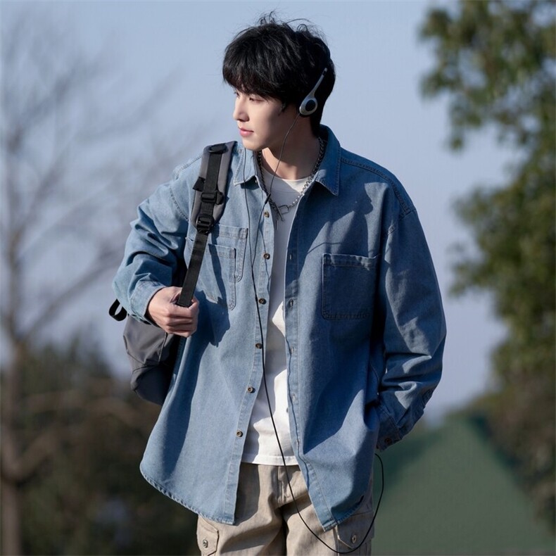 25年春季长袖衬衫男牛仔洗水衬衣宽松现货DS-C323-1-G660-特批55，男装衬衫，电商C323-1