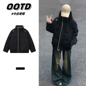 8815# 高品质手塞棉 贝壳刺绣潮牌纯色棉服大码冬季立领面包服图片
