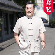 786/P70主推！老人棉麻唐装男运动短袖套装中国风爸爸半袖太极服，男装套装，星座1216（原钱塘722）