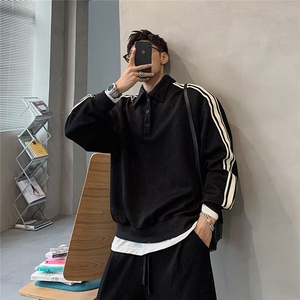 春秋季新款翻领卫衣男潮牌设计感长袖polo衫男休闲上衣WY672-P40图片