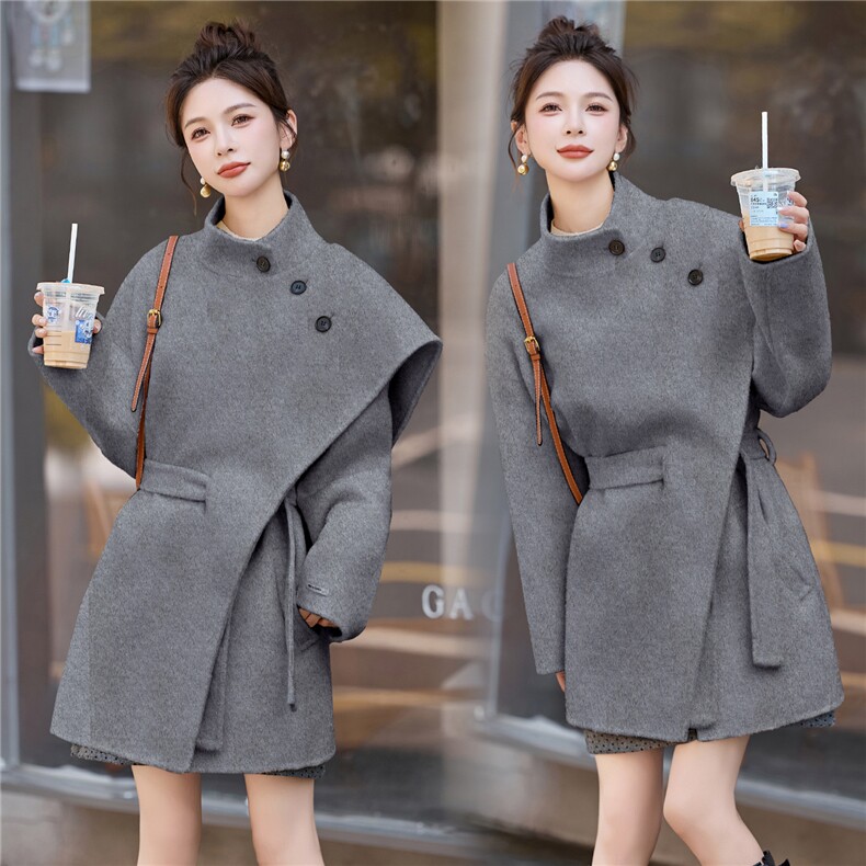 现货网红同款2025年冬季新款时尚休闲双面绵羊毛毛呢大衣外套女，女装双面呢大衣，琦鑫阁（原依鑫阁）