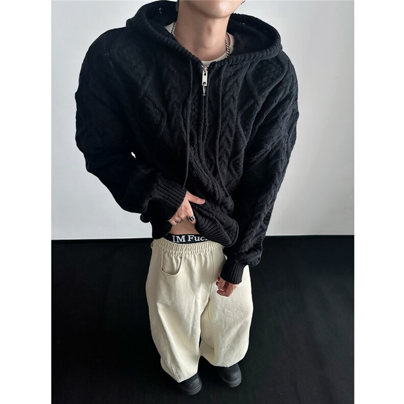 慵懒风休闲针织衫男士外套连帽开衫ins潮流宽松毛衣M6002-特P60,男装针织衫/毛衣,电商A006