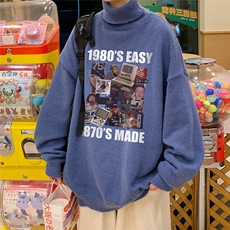 港风秋冬高领针织宽松翻领加厚毛衣男M6909P65控78JR75，男装针织衫/毛衣，电商A268A