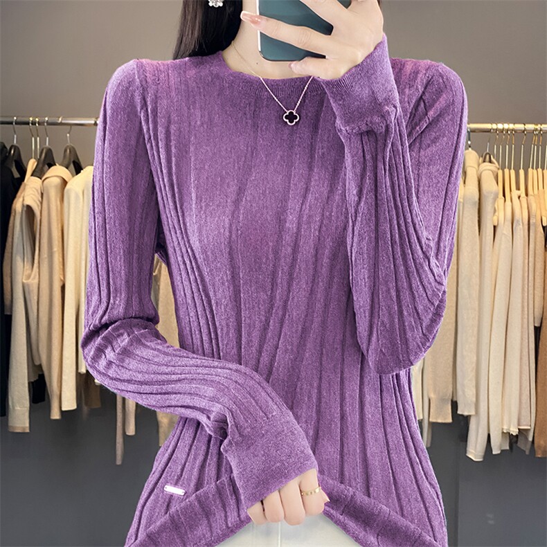毛衣女秋冬季新款内搭圆领打底衫安迪绒针织衫长袖上衣,针织衫/毛衣,佳绒包芯纱店