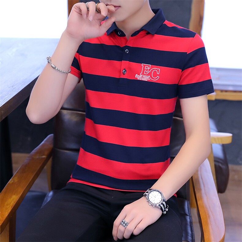 8013夏季男士短袖T恤修身纯棉半袖V领polo衫青少年潮流男,男装Polo衫,电商D310（原电商305）