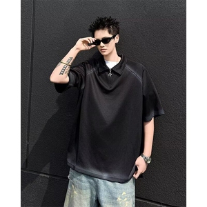 2025夏季新款polo衫短袖t恤男士高街宽松半拉链半袖体恤ST541-P43图片