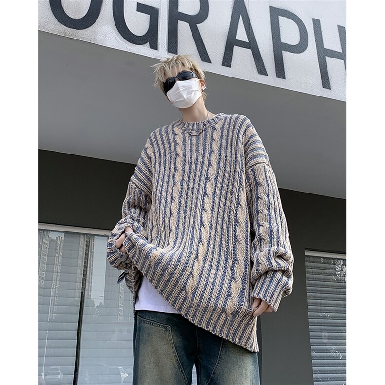 混色毛衣男冬季潮牌针织衫复古慵懒风线衣外套1001-1-M266-P52,男装针织衫/毛衣,星座1001-1