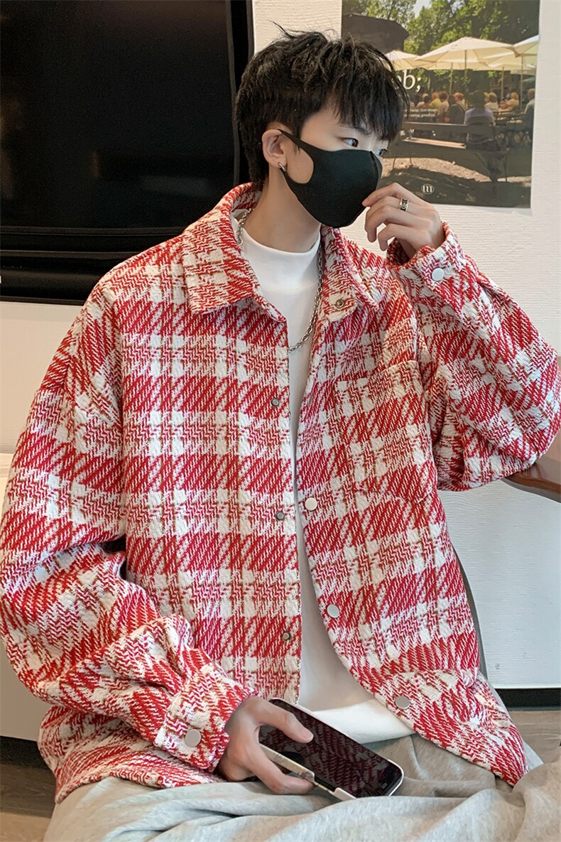 8XL-M特大码轻奢高级感千鸟格闲大码男士复古翻领夹克外套JK1303,男装夹克,电商D206-1