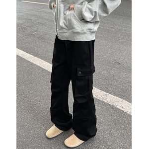 K859-P60美式复古vibe裤子高街工装裤直筒宽松cleanfit伐木阔腿裤图片