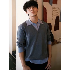 M278-P56春秋新款时尚减龄拼接POLO领假两件长袖T恤上衣女修身，男装T恤，电商B323A