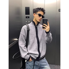 JY529-P58双拉链男长袖休闲宽松简约立领针织开衫情侣毛衣，男装针织衫/毛衣，星座1501-3
