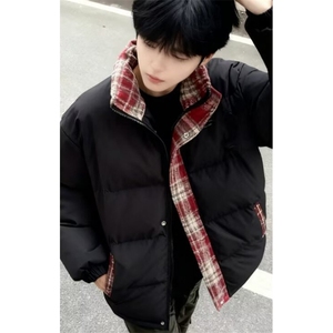 宽松男女款情侣春秋冬季复古棒球衣服红格子棉服 M8810图片