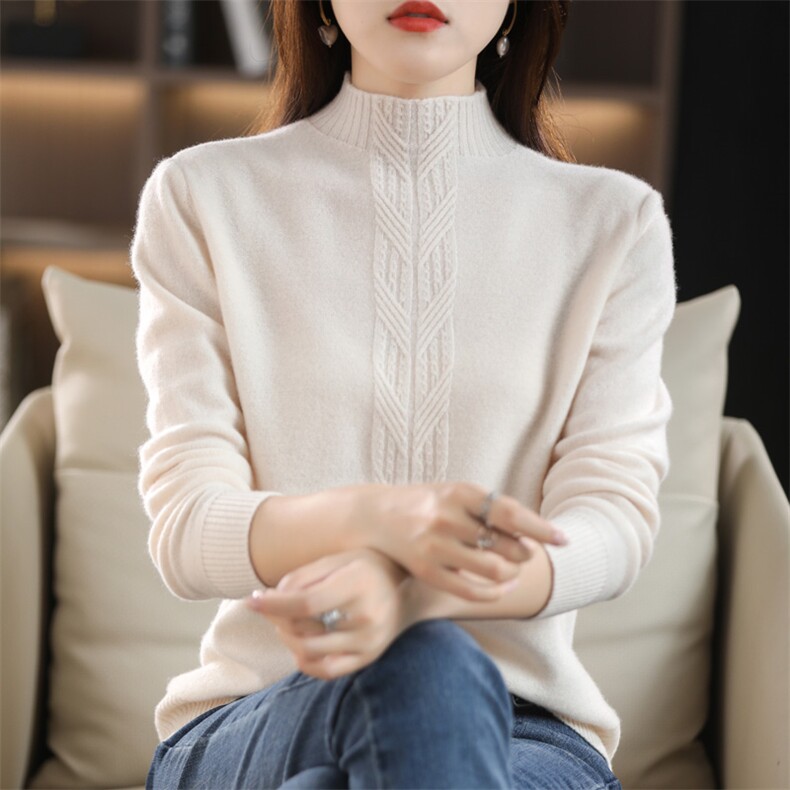 时尚百搭女士羊毛衫麻花纹小立领设计羊毛保暖舒适，女装羊毛衫，鑫源羊绒