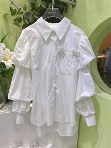 22春装新款宽松节节灯笼袖大版衬衫,女装衬衫,WOOSING