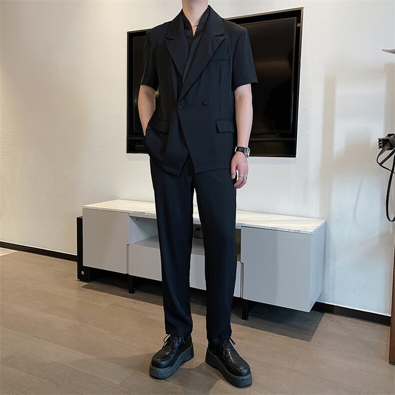 吴磊同款夏痞帅冰丝薄款短袖西服套装男时尚西装两件套TZ257-P150,男装西服,电商B267