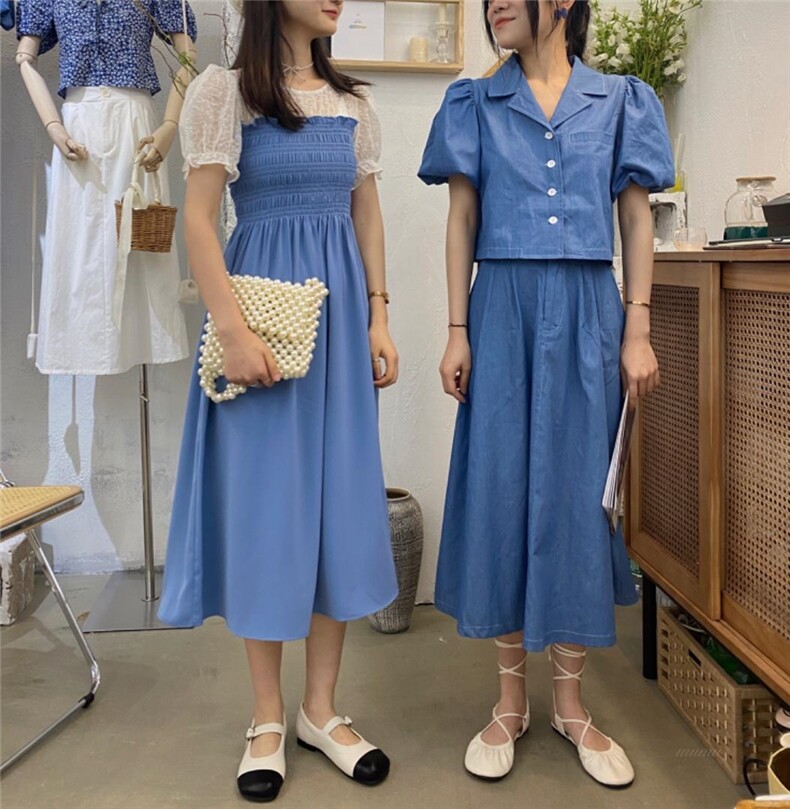 洗水棉牛仔色复古套装，女装职业装，Mu Mu