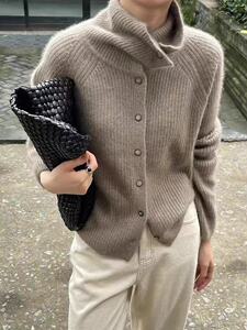 2025气质羊绒开衫女高领加厚外套插肩显瘦外搭毛衣图片