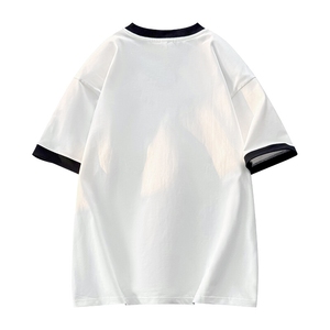 高品质二开240克宽松纯棉美式高街痞帅撞色拼接短袖T恤 特P18图片