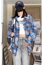 潮流复古扎染撞色格子大码长袖衬衫内搭外套C2203-P42【特价】，男装衬衫，电商A007