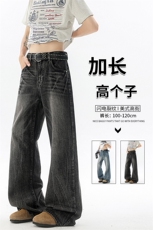 闪电纹牛仔裤男加长版高个子裤子190cm115美式高街微喇裤KZ065P65，男装牛仔裤，电商B312