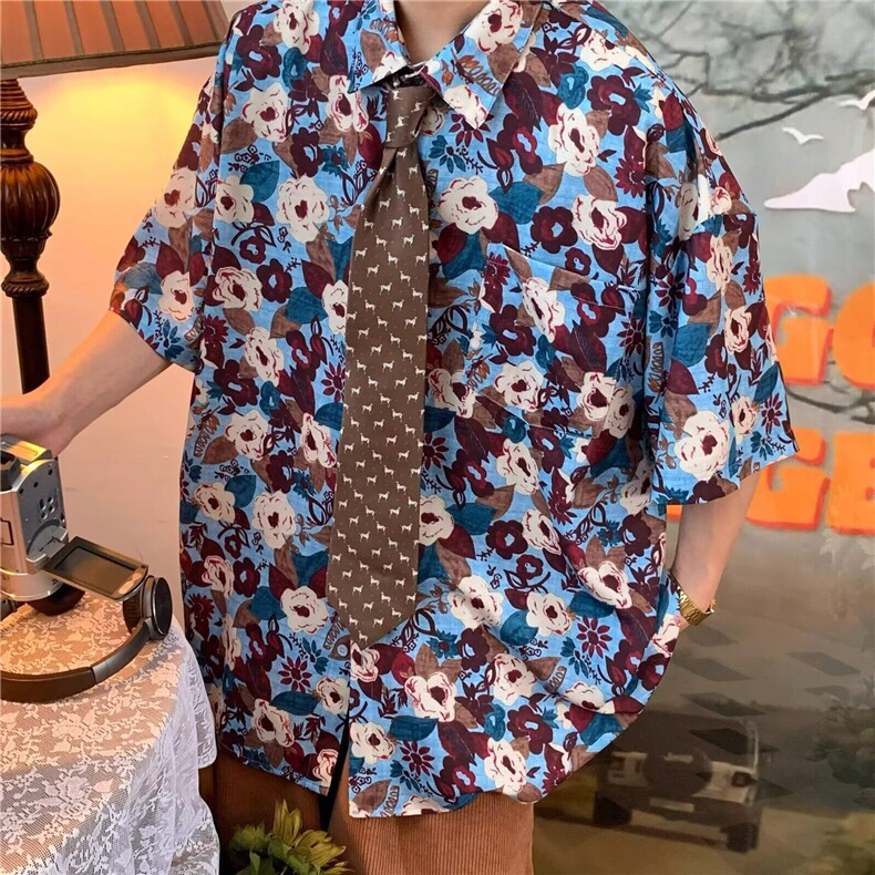 【有货】DC72-特P28日常夏威夷痞帅花衬衫男短袖夏季薄款圆领,男装衬衫,星座603-2
