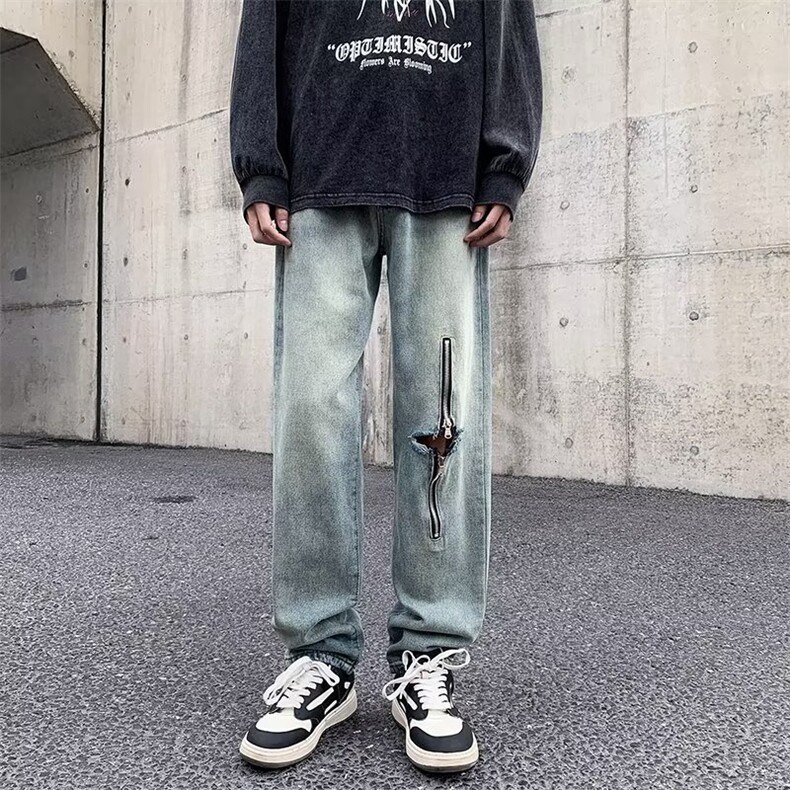破洞牛仔裤男韩版潮流高街帅拉链2023秋夏季新款ins长裤K3022-P46,男装牛仔裤,星座412-3