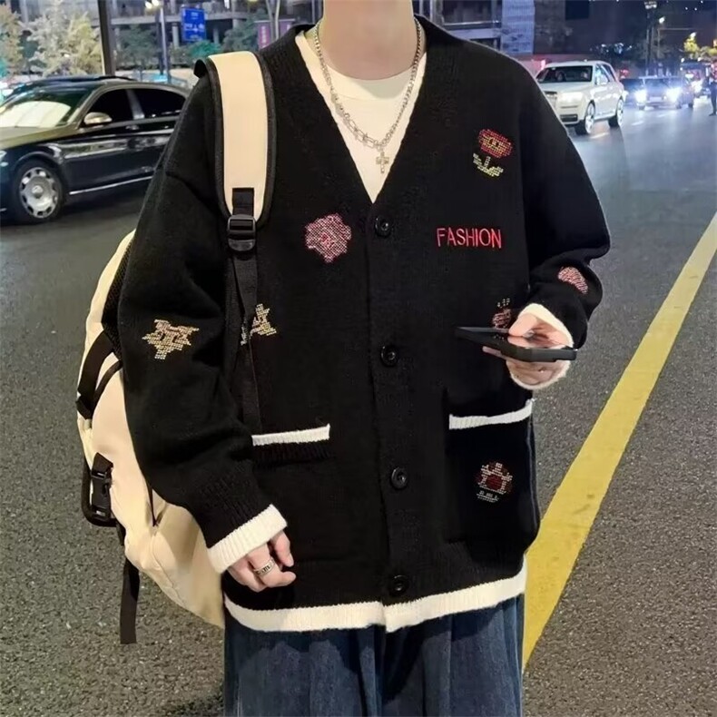 刺绣卡通v领毛衣外套男女款设计感小众显瘦针织开衫上衣MY317P55,男装针织衫/毛衣,星座1013-5