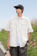夏季新款港风日系复古vibe潮流百搭工装翻领短袖衬衫男ZC748-P43，男装衬衫，星座313A(原308A-2)