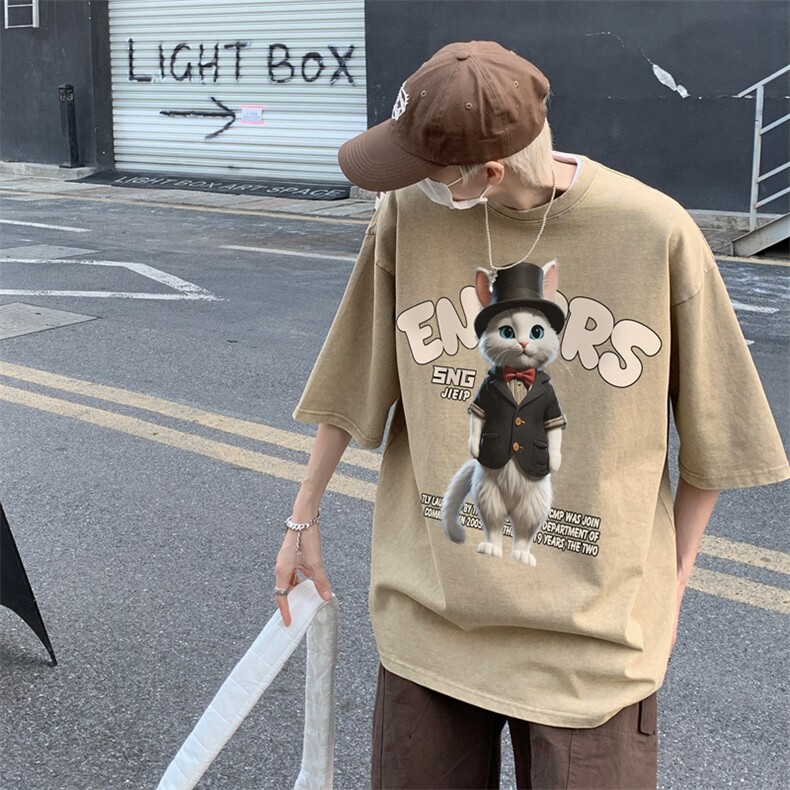 潮牌宽松短袖t恤蜡染美式复古高街水洗做旧517A-2-SX242-P38,男装T恤,星座517A-2