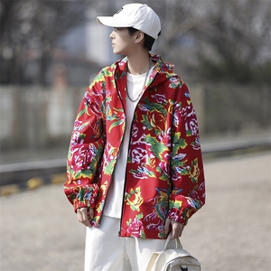 JK203大花连帽开衫卫衣冲锋夹克男女班服团队服风民族特色秋图片