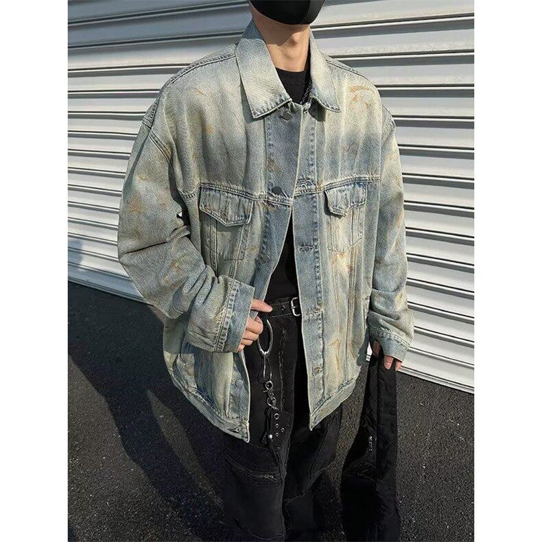 2025年春秋做旧夹克外套秋季宽松百搭牛仔外套男款潮W6430-P80,男装夹克,星座412-2