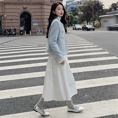 韩系蓝色粗花呢小香风外套女秋2024新款小个子高级感气质短款上衣，女装短外套，浙宝305