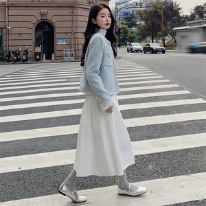 韩系蓝色粗花呢小香风外套女秋2024新款小个子高级感气质短款上衣图片