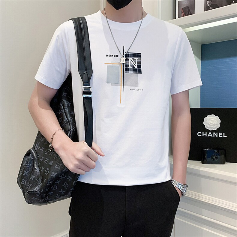 夏季短袖T恤男士潮牌印花半袖上衣2025新款夏装A313-5816-P48,男装T恤,电商A313