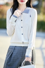 2025春季新款时髦POLO领薄款外套女显瘦翻领宽松大码针织打底开衫，女装针织衫/毛衣，佰米娇羊绒