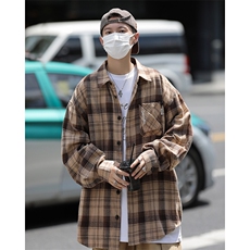 潮流时尚青少年男ins风休闲格子衬衫外套春秋百搭衬衫C04525-P40，男装衬衫，星座308B-2