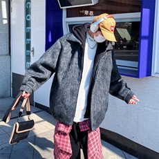 24冬里布加棉加厚阿尔巴卡呢子带帽宽松中性港风男外套M897-P138，女装短外套，电商A170