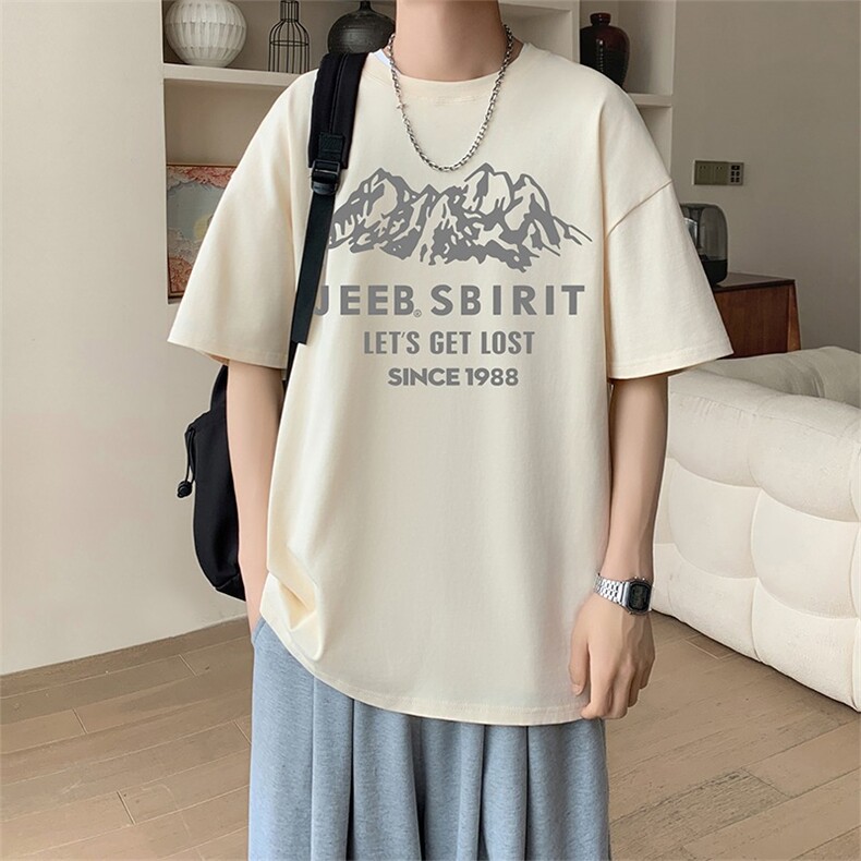 新款夏季男装纯棉短袖T恤落肩款印花时尚休闲宽松上衣,男装T恤,星座1013
