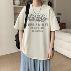新款夏季男装纯棉短袖T恤落肩款印花时尚休闲宽松上衣，男装T恤，星座1013