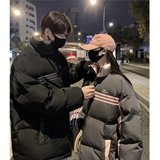 情侣装冬装美式条纹织带棉服刺绣logo棉衣休闲外套女G1100P118，男装棉衣，电商A339