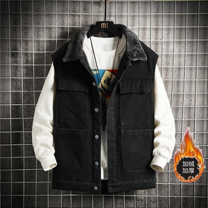 MJ214J-65-控98 M-5XL 牛仔马甲大码加绒羊羔绒网格工装ins无袖图片