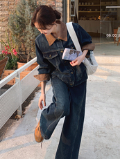 时尚套装春季宽松短款复古上衣套装韩版显瘦小个子春秋牛仔高腰，女装套装/套裙，浙宝305