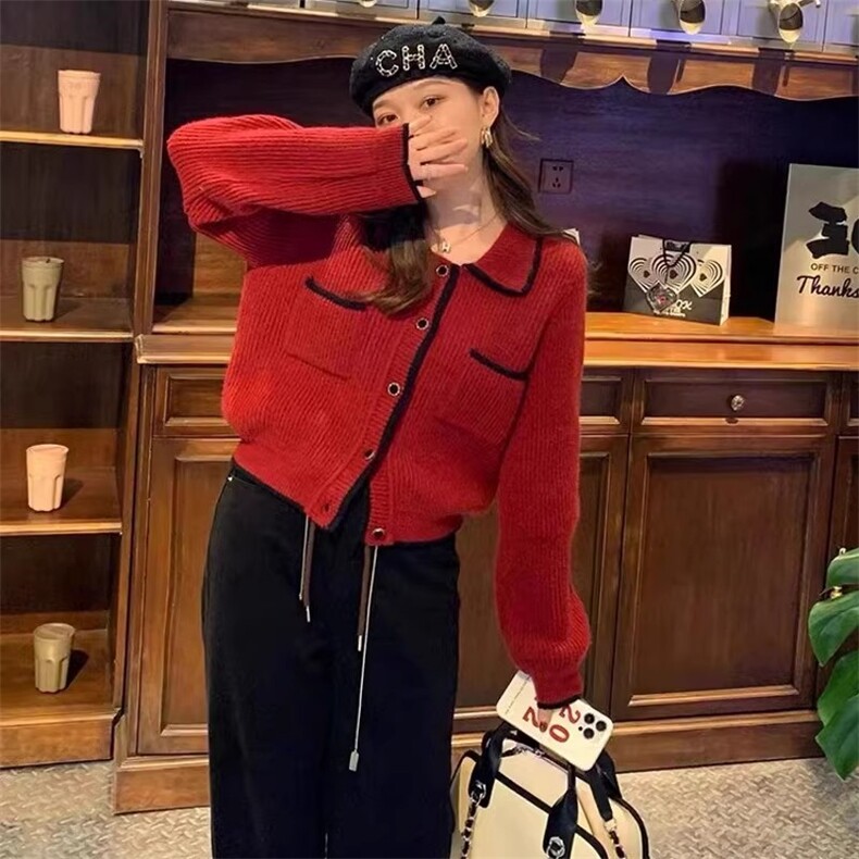 时尚百搭小香风开衫女秋季新款显瘦羊毛衫外套,女装羊毛衫,隆格羊绒