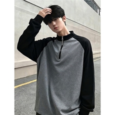 半拉链德绒撞色长袖t恤男新款休闲大码男生打底衫上衣TXYT17，男装T恤，星座516A