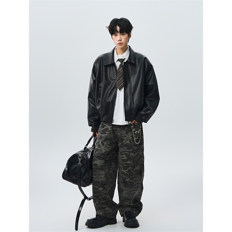 美式简约短款垫肩皮衣夹克男生秋冬高质感棉服外套JK3652-特P78,男装夹克,电商B295