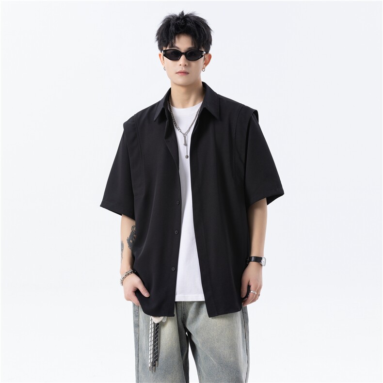2025夏季新款薄款冰丝衬衫短袖男百搭上衣T131-P45-控68，男装T恤，电商D309