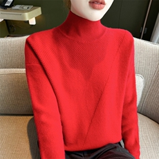 2025冬季100%纯羊毛衫女半高领提花加厚宽松羊绒衫针织打底衫毛衣，女装羊毛衫，迅太羊绒