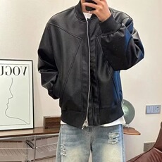 美式解构pu皮衣外套男款秋冬棒球服短款夹棉机车夹克JK8341，男装夹克，星座516A