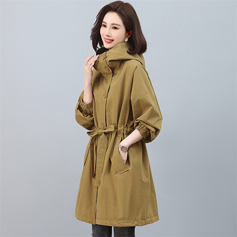 风衣女中长款2025春秋新款收腰显瘦中年妈妈大码宽松休闲大衣外套,女装风衣,江忆布依